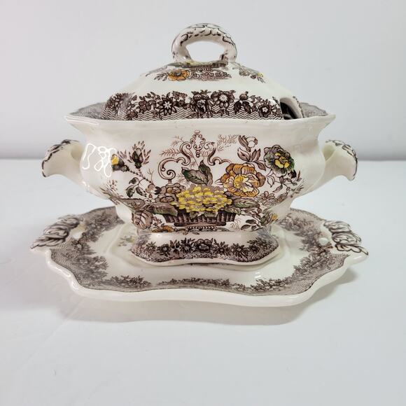 Mason's Other - Mason's Patent Ironstone Ascot Brown Sauce/Soup Tureen Set No Ladle Vintage